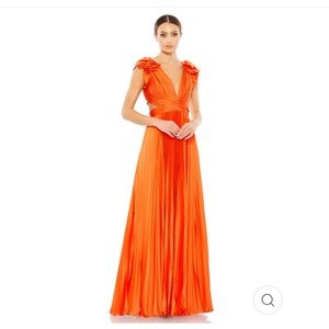 MAC DUGGAL Leena Pleated Lace-Up Satin Gown